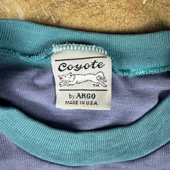 Vintage‎ Coyote by Argo Striped T-Shirt USA Made Blue Natural Men’s Large - Picture 5 of 9